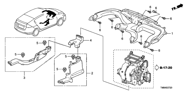 2013 Honda Insight Duct, RR. Heater (Upper) Diagram for 83333-TM8-A01