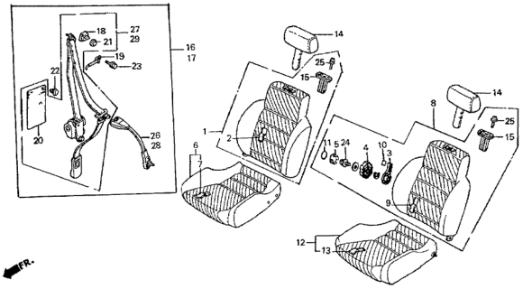 1987 Honda Prelude Front Seat - Seat Belt Diagram