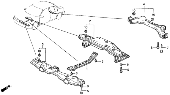 1992 Honda Accord Beam, Rear Suspension Cross Diagram for 50300-SM4-G01