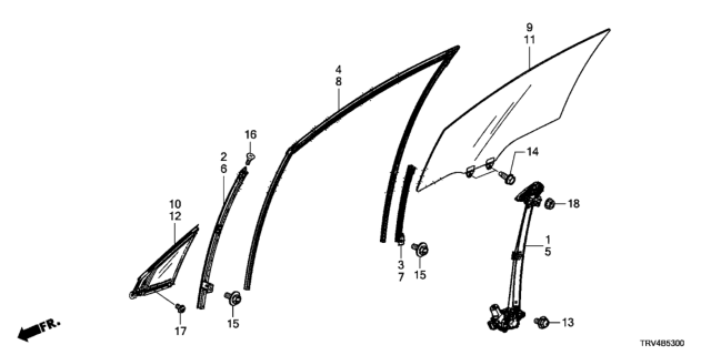 2017 Honda Clarity Electric 4 Door TRNG (CLARITY ELC) KA 1AT Front Door Glass  - Regulator Diagram
