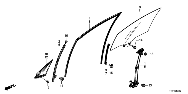 2019 Honda Clarity Electric Front Door Glass  - Regulator Diagram