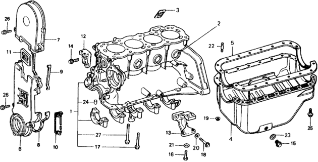 1975 Honda Civic 5 Door ** KA 4MT Cylinder Block - Oil Pan Diagram