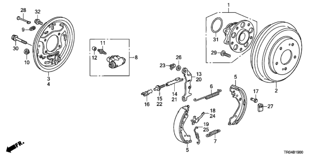 2012 Honda Civic Drum, Rear Brake Diagram for 42610-TR0-A00