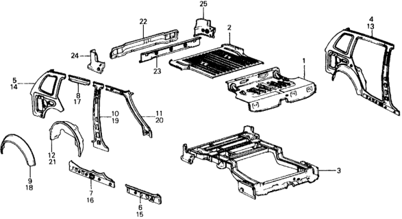 1979 Honda Civic Body Structure Components Diagram 3