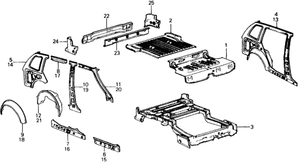 1978 Honda Civic 5 Door ** KH HMT Body Structure Components Diagram 3