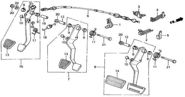 1991 Honda Civic Brake & Clutch Pedal Diagram