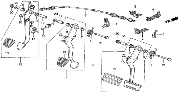 1990 Honda Civic 4 Door LX KA 4AT Brake & Clutch Pedal Diagram