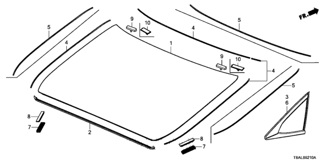 2020 Honda Civic Rubber Windshield Dam Diagram for 73223-TBF-A01