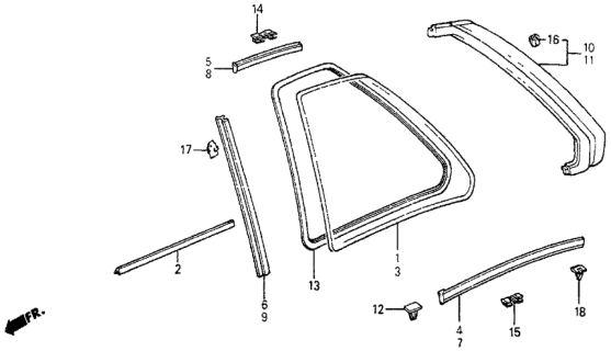 1987 Honda Prelude 2 Door SI KA 5MT Quarter Window Diagram