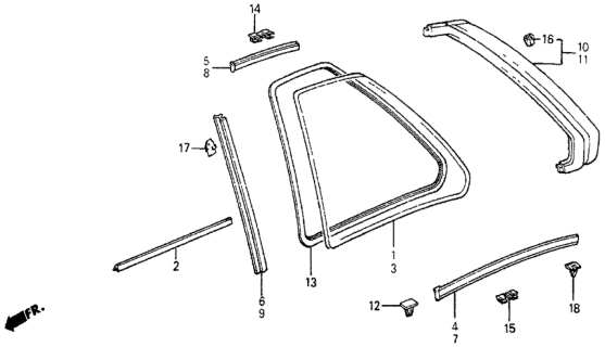 1985 Honda Prelude Trim, Quarter Window *NH72L* (LIMPID GRAY) Diagram for 73861-SB0-000ZD