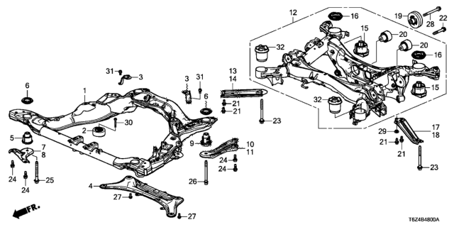 2021 Honda Ridgeline Front Sub Frame - Rear Beam Diagram