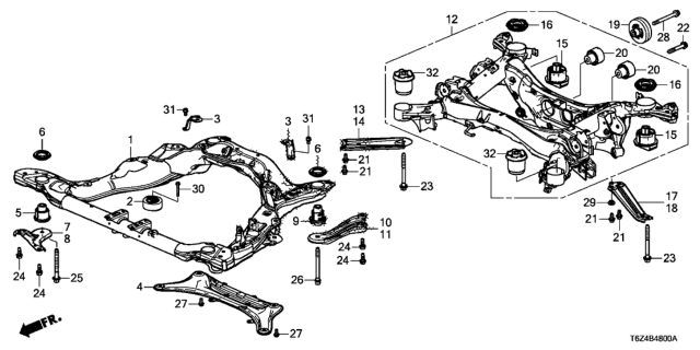 2019 Honda Ridgeline Front Sub Frame - Rear Beam Diagram