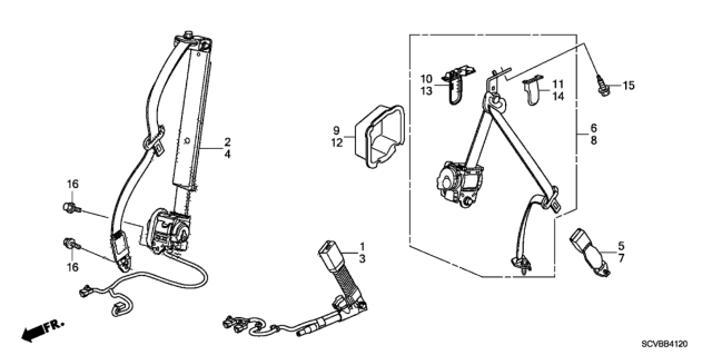 2011 Honda Element 5 Door LX (4WD) KA 5AT Seat Belts Diagram