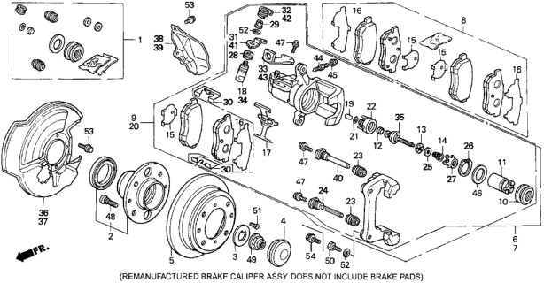 1997 Honda Del Sol Caliper Sub-Assembly, Right Rear (Reman) Diagram for 43018-S04-013RM