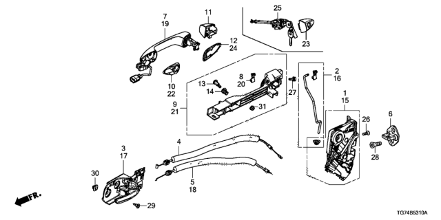 2016 Honda Pilot Front Door Locks - Outer Handle Diagram