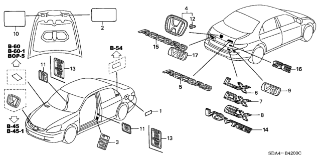 2006 Honda Accord Placard, Specification Diagram for 42762-SDB-A03
