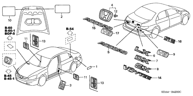 2006 Honda Accord Placard, Specification Diagram for 42762-SDB-A05