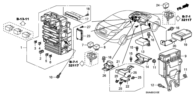 2008 Honda Civic Box Assembly, Fuse Diagram for 38200-SVA-A14