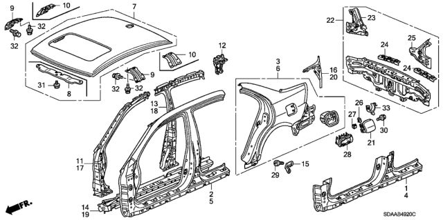 2007 Honda Accord Stiffener, L. RR. Combination Diagram for 66167-SDA-A10ZZ