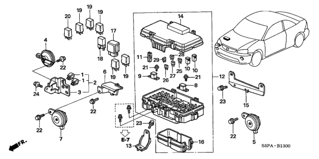 2005 Honda Civic Control Unit (Engine Room) Diagram