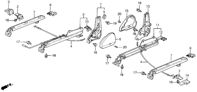 1989 Honda Civic 3 Door STD KL 4MT Front Seat Components Diagram