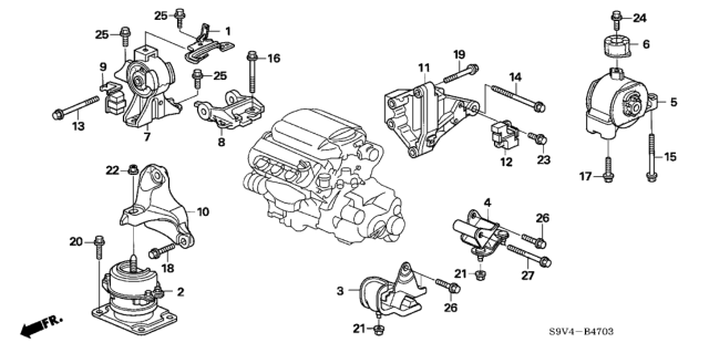 2007 Honda Pilot 5 Door EX (4WD) KA 5AT Engine Mounts Diagram