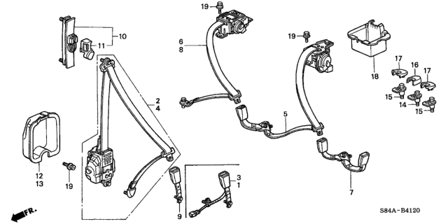 2002 Honda Accord 4 Door DX KA 5MT Seat Belts Diagram