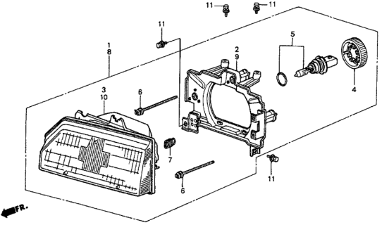 1987 Honda CRX Headlight Unit, Passenger Side Diagram for 33103-SB2-681