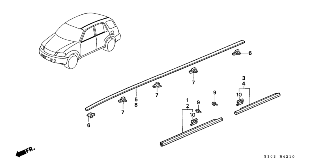 2001 Honda CR-V Clip B, Roof Molding (T-Stud) Diagram for 74308-S10-003