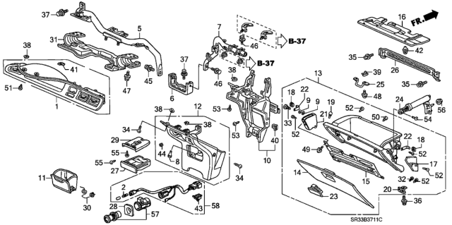 1995 Honda Civic Lid, Glove Box (Palmy Blue) Diagram for 77501-SR8-A91ZD