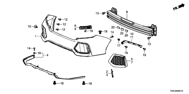 2019 Honda Civic 4 Door SI KA 6MT Rear Bumper Diagram
