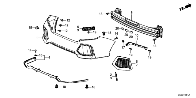 2018 Honda Civic Garnish, R. RR. Bumper Side Diagram for 71503-TBF-A00