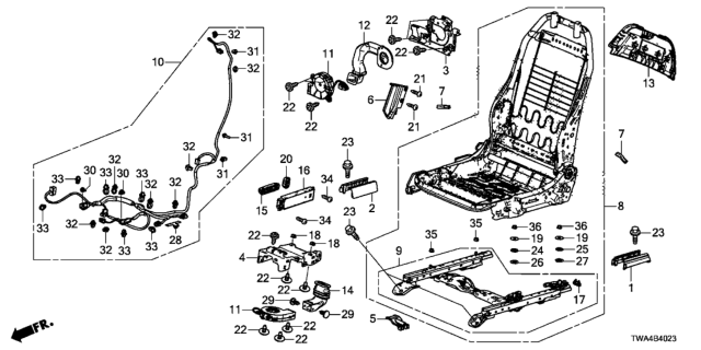 2021 Honda Accord Hybrid Front Seat Components (Passenger Side) (Power Seat) (Tachi-S) Diagram