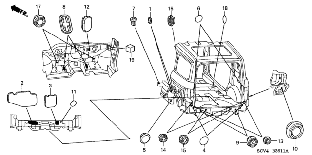 2005 Honda Element Grommet (Lower Dashboard/Rear) Diagram