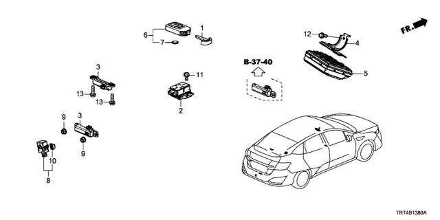 2018 Honda Clarity Fuel Cell Fob Assembly Entry Key Diagram for 72147-TRT-A11