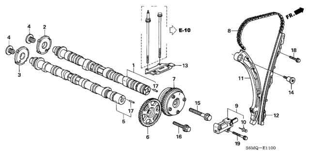 2003 Honda Accord Tensioner Assembly, Cam Chain Diagram for 14510-RAA-A01