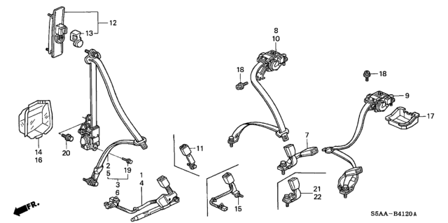 2004 Honda Civic 4 Door LX (SIDE SRS) KA 4AT Seat Belts Diagram