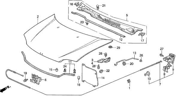1992 Honda Civic Wire Assembly, Hood Diagram for 74130-SR0-A01
