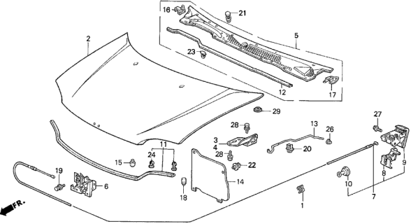 1992 Honda Civic Engine Hood Diagram