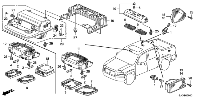 2008 Honda Ridgeline Light Unit, R. Cargo Diagram for 34601-SJC-A01