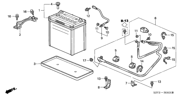 2000 Honda Insight Plate, Battery Setting Diagram for 31512-S3Y-010