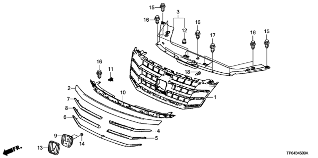 2012 Honda Crosstour Molding, L. FR. Grille (Upper) Diagram for 71123-TP6-A01