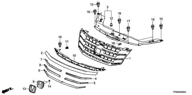 2012 Honda Crosstour Cover, FR. Grille Diagram for 71123-TY4-A40