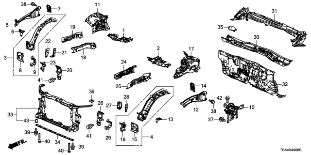 2016 Honda Civic Extension Set R,FR Dpr Diagram for 04674-TBA-A00ZZ