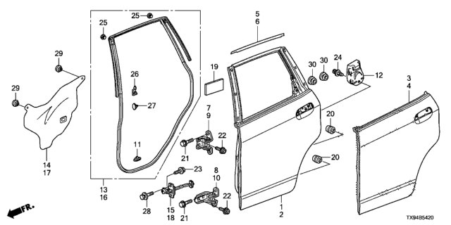 2014 Honda Fit EV Seal, L. RR. Door Hole Diagram for 72861-TK6-A10