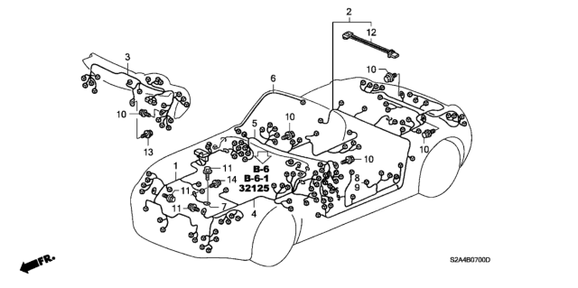 2007 Honda S2000 Wire Harness, Driver Door Diagram for 32751-S2A-A03