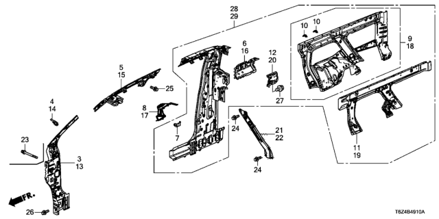 2017 Honda Ridgeline 4 Door RTL (2WD) KA 6AT Inner Panel Diagram