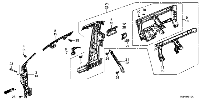 2018 Honda Ridgeline Wheelhouse, L. RR. (Inner) Diagram for 64740-T6Z-A00ZZ