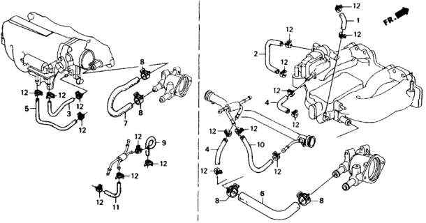 1991 Honda Civic 3 Door SI KA 5MT Water Hose Diagram
