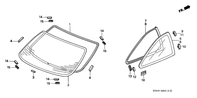 1998 Honda Civic Spacer, RR. Windshield Diagram for 73226-ST8-000